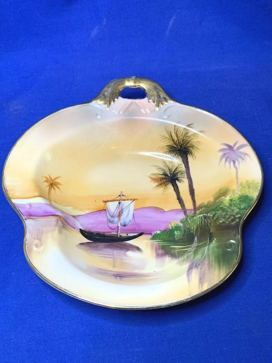 Noritake china hand painted Ship Scene handled dish eBay