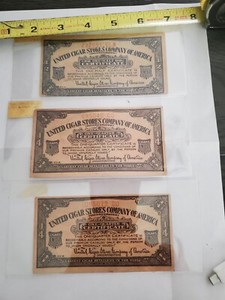 US VTG United Cigar Stores Company of America Certificate ( LOT OF 3)