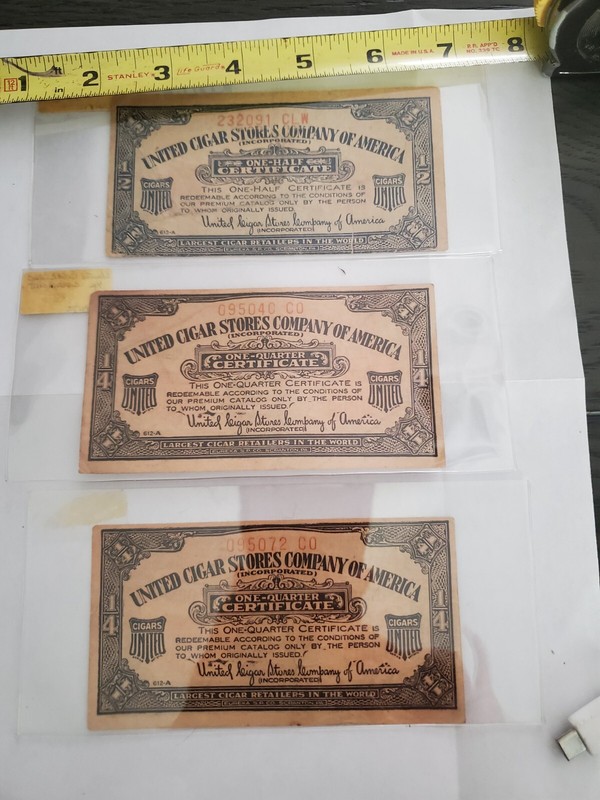 US VTG United Cigar Stores Company of America Certificate ( LOT OF 3)