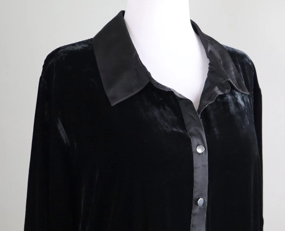 Vestido Camisa Popover Talbots Plus Nuevo con Etiquetas $149 Negro Sólido Cuello Terciopelo Talla 3X Foto 3 de 4