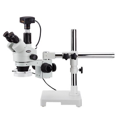 Amscope 7X-90X Trinocular Zoom Stereo Boom Microscope+10MP  USB 3 Camera + Light