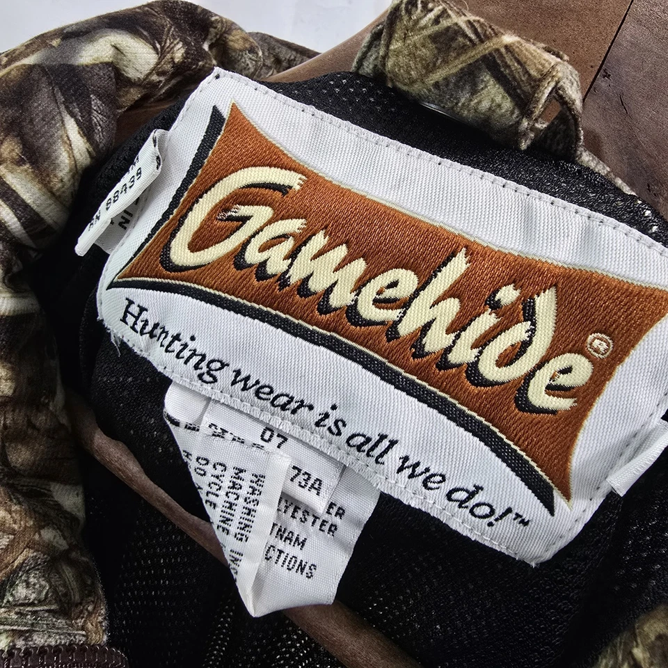 Gamehide Jacket Mens Medium Grassland Hunting Camo Hush Hide Coat Hooded Vtg - Image 3 of 4
