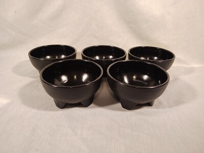 5x Restaurant Style Salsa Bowls Black Plastic Dips Guacamole 