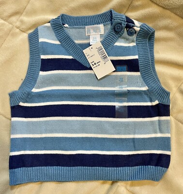 The Childrens Place Boys Navy Light Blue Kids Easter Striped Sweater Vest  3-6 M