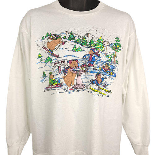 Vintage Skiing Shar Pei T Shirt Mens Size Large 90s Downhill Ski Made