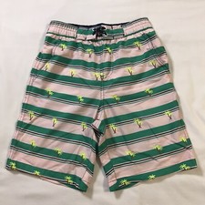 Boys Swim Trunks YSM 6 Years Green Pink Striped Embroidered Palm Trees 50 UPF