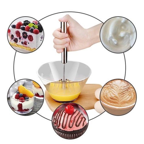 Halbautomatischer Schneebesen Hand Push Eierschläger Edelstahl Mixer Mixer Whis - Bild 7 von 15