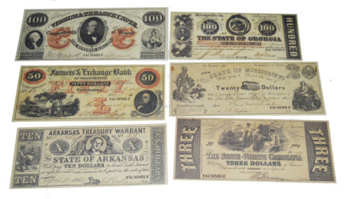 Civil War ACW New Replica 11 x Confederate Southern States Paper Money Currency - 第 1/4 張圖片