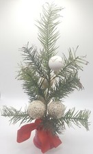 TINY 10" Antique OLD Vintage GENUINE FEATHER TREE Christmas Tree w/ ORNAMENTS