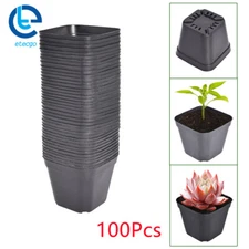 100 PCS 4" Square Plastic Seedling Pots Nursery Seeds Starting Plants Cuttings