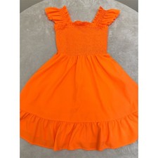 SHEIN Sundress Womens Size 4 Bright Orange Smocked Tiered Midi Ruffle NEW!