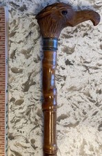 STELLAR Antique Eagle Head Walking Stick Hand Carved Wooden Cane Old Vintage Eye