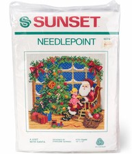 Kit de punta de aguja vintage Sunset 6074 Santa Navidad sellado Charlene Gerrish