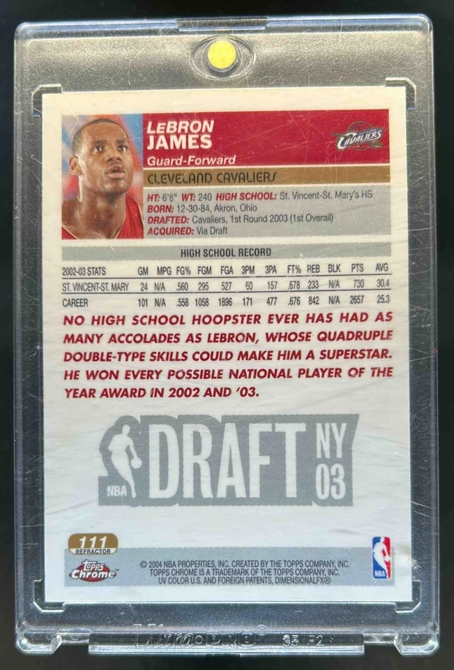 2003-04 Topps Chrome Lebron James Refractor Rookie RC #111 Cavaliers - Image 2 of 2