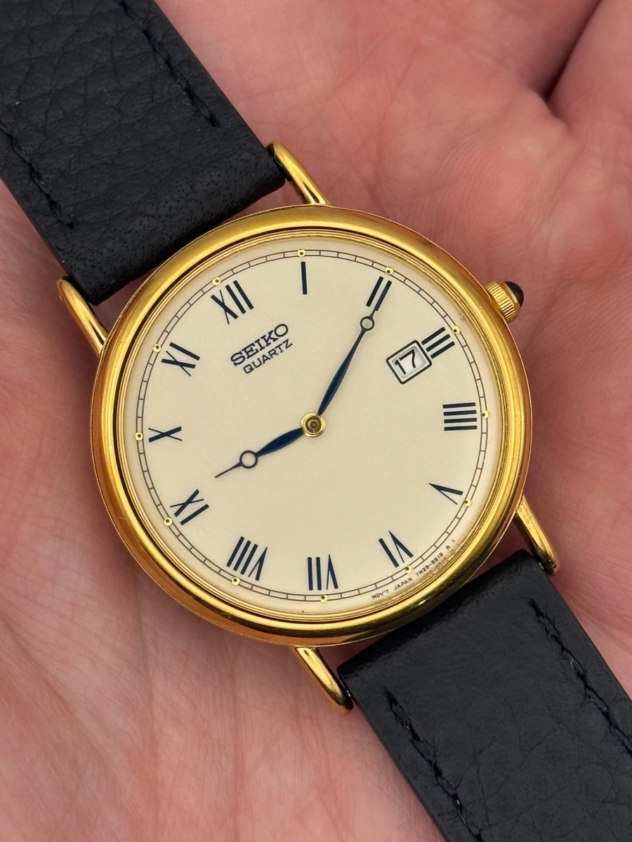 Seiko Men's Gold Plated Case Quartz Battery Round Wristwatches for