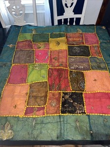 Wall Tapestry Multicolor Patchwork Sequins Needlework 38” X41” Please Read