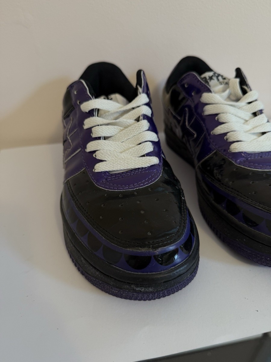 Bape Kaws Bapesta Low Chompers Sneakers Size 7 Mens Black Purple