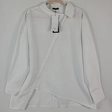 NWT ruti Women's Woke Up Like This Button Down Asymmetric White Blouse Sz XL