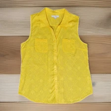 Studio Works Yellow Aztec Print Sleeveless Button Up Shirt Womens L