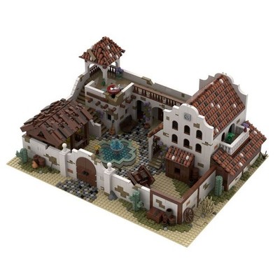 Modubrix Mocs Bricks Sets Mexican Style Old Town Courtyard Villa 3583 Parts