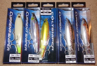 Lot of 5 New Different Shimano Coltsniper Current Sniper Walk 110 Fishing Lures