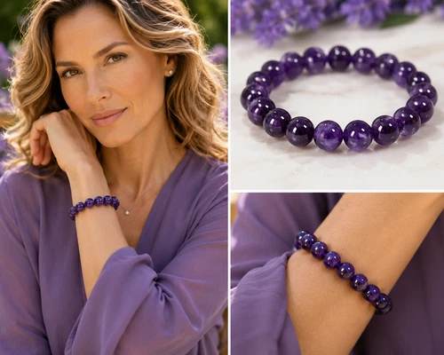 Beautiful Gemstone Amethyst Ball Shape Bracelet Ø-10mm