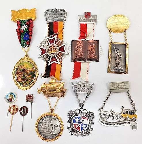 Vintage German Volkswanderung Medal Lot 11 Hiking Walking Award Pin Ribbons