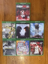 Lot of 7 XBOX One Game Discs (With Boxes) NBA FIFA HALO Star Wars Just Dance COD