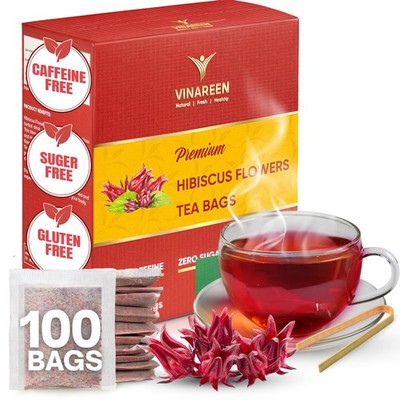 VINAREEN Hibiscus Tea - 100 Premium Herbal Bags - Made from 100 