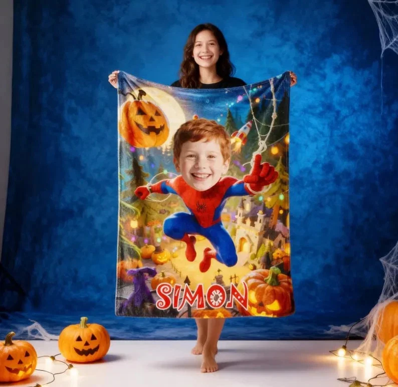 Custom Name Superhero Blanket, Personalized Fleece Blanket