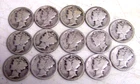 MERCURY Dimes Silver 90% Mixed Dates/Mint Marks 1910s-20s Lot of 14
