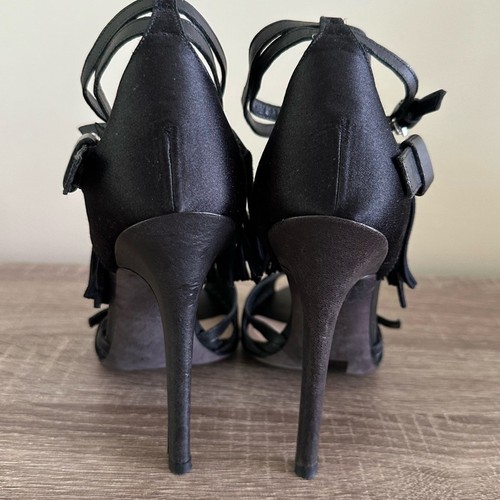 GIAMBATTISTA VALLI Leather Suede Fringe Ankle Strap Heels Sandals 6.5 Mobwife - Picture 8 of 15