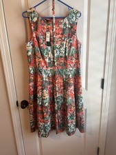 Talbots Womens Size 12 Floral Sleeveless Fit Flare Dress Multicolor Belted NWT