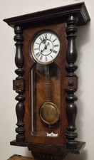 Large 19th Century Vienna Style Wall Clock with Turned Columns & Pendulum Clock!