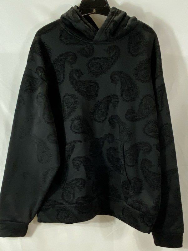 Saints Studio Men's Black Hoodie Tonal Paisley Embossed Pullover Sz XL
