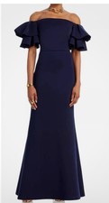 Eliza J Women's Blue Off-The-Shoulder Ruffle Gown Size 2