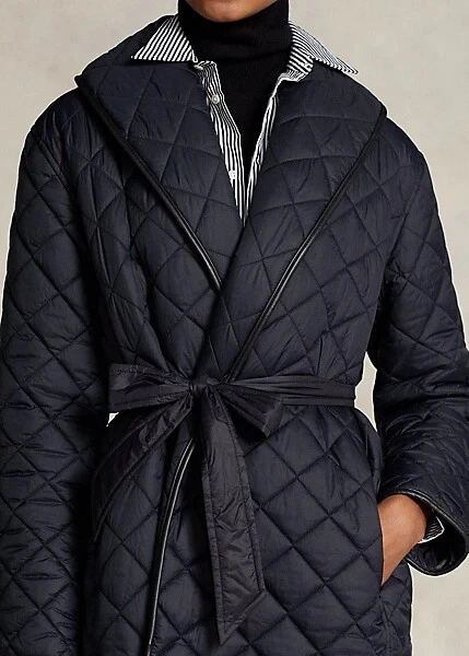 $698 Abrigo POLO Ralph Lauren Cuello Chal Cuero Borde Para Mujer Talla S Negro Foto 3 de 4