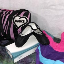 New LEO'S Protege Black Ballet Slippers Leather Full Sole GIRLS Sizes, Width M