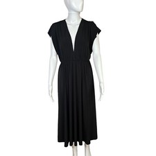 asos Designs Black Basic Plunge Stretchy long Skater Dress size 6