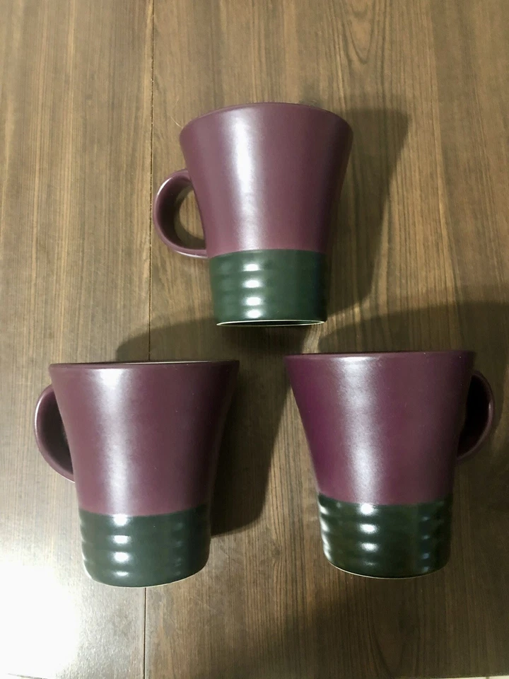 3 tazas de café cónicas mate ciruela púrpura negro tándem Pfaltzgraff 14 oz Foto 2 de 4