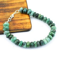 178.00 Cts Natural 8" Long Untreated Emerald Round Cut Beads Bracelet NK 19E96