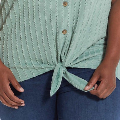 Top de mujer vintage resistente a la intemperie pequeño verde cuello corbata frente cintura nudo nuevo con etiquetas - Imagen 8 de 9