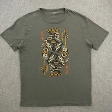 Lucky Brand Shirt Mens Medium Gray King Of Diamonds Short  Sleeve Casual Button