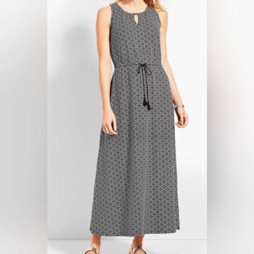 TALBOTS AVALON TILES CASUAL JERSEY MAXI DRESS PLUS SIZE 3X BLACK WHITE FLOWY