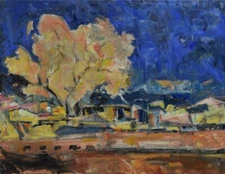 Art Orig. Oil Painting RM Mortensen "The Patio" Landscape Abstract Impressionism