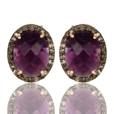 Purple Amethyst Pave Diamond Stud Earrings 925 Sterling Silver Womans Jewelry