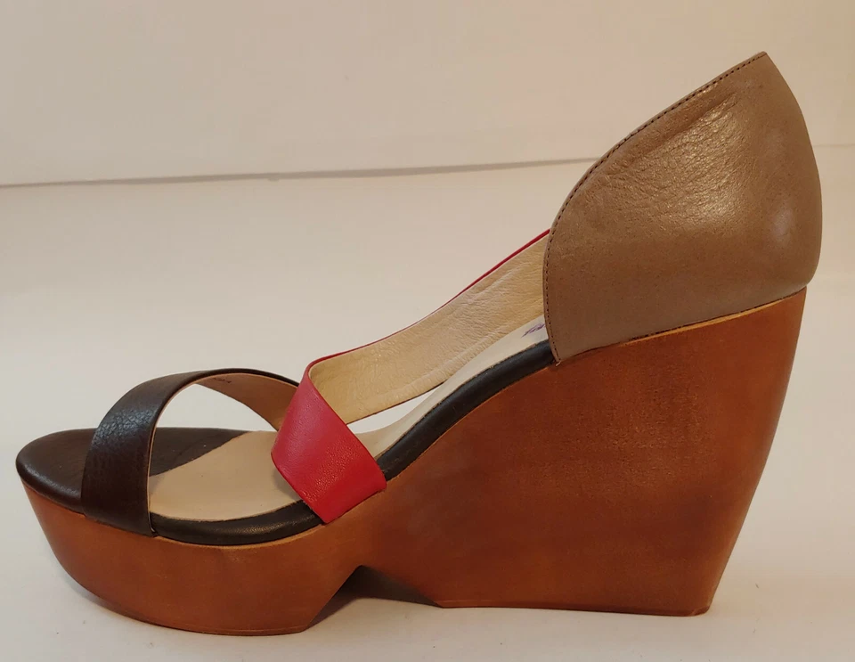 FarylRobin Zapatos Plataforma Zuecos 11 NUEVO SIN CAJA Rojo Marrón Cuero Anthro Foto 3 de 4