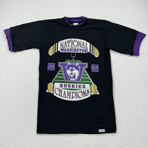 Vintage Salem 1997 Washington Huskies Football National Champs T-shirt Size M