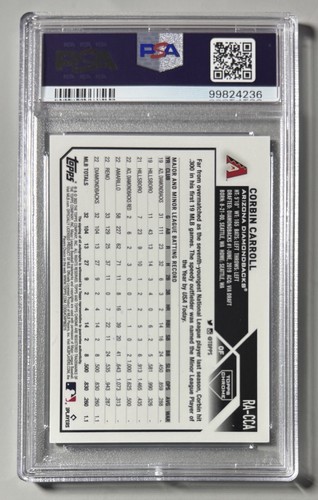 Corbin Carroll Rookie Auto 2023 Topps Chrome PSA 9 sur carte #RA-CCA RC SP comme neuf - Photo 2 sur 3