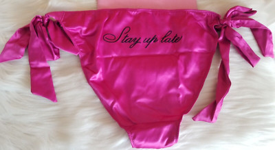 VICTORIA'S SECRET EMDROIDERY SIDE TIE SATIN CHEEKY PANTY MEDIUM PINK FUCHSIA NWT